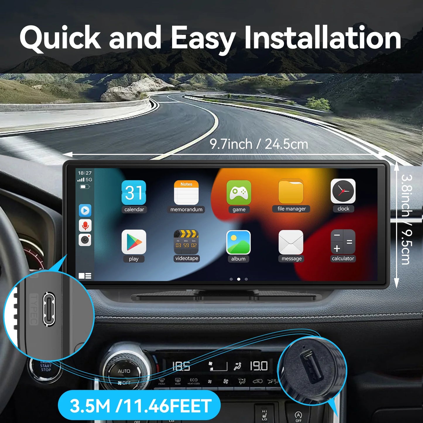 Transform Your Drive with the Universal Portable Carplay Screen - Wireless Carplay & Android Auto Integration with Touchscreen Functionality