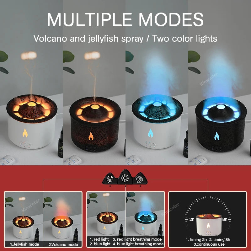 Volcano Flame Aroma Diffuser - Unique Jellyfish Design with Smoke Ring Effect, 360ml Aromatherapy Humidifier for Home and Office