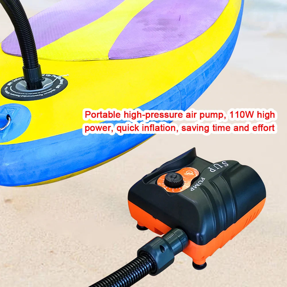 16PSI High-Pressure Portable Electric Air Pump - 110W Mini Tire Inflator for Inflatable Boards, Pools, and Boats