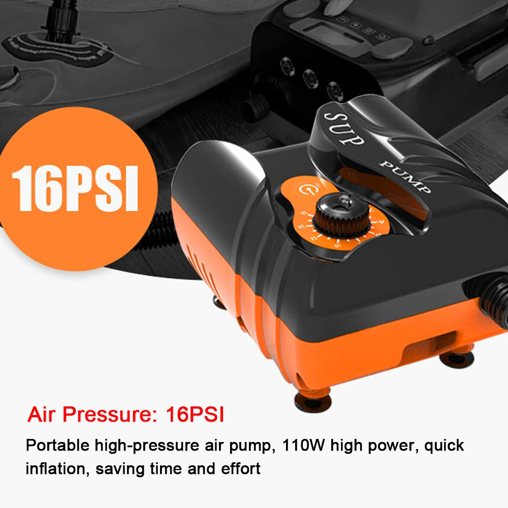 16PSI High-Pressure Portable Electric Air Pump - 110W Mini Tire Inflator for Inflatable Boards, Pools, and Boats
