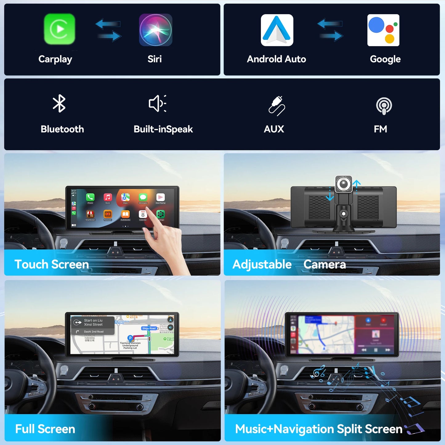 Transform Your Drive with the Universal Portable Carplay Screen - Wireless Carplay & Android Auto Integration with Touchscreen Functionality