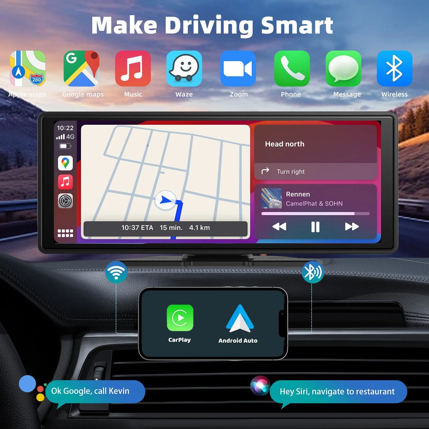 Transform Your Drive with the Universal Portable Carplay Screen - Wireless Carplay & Android Auto Integration with Touchscreen Functionality