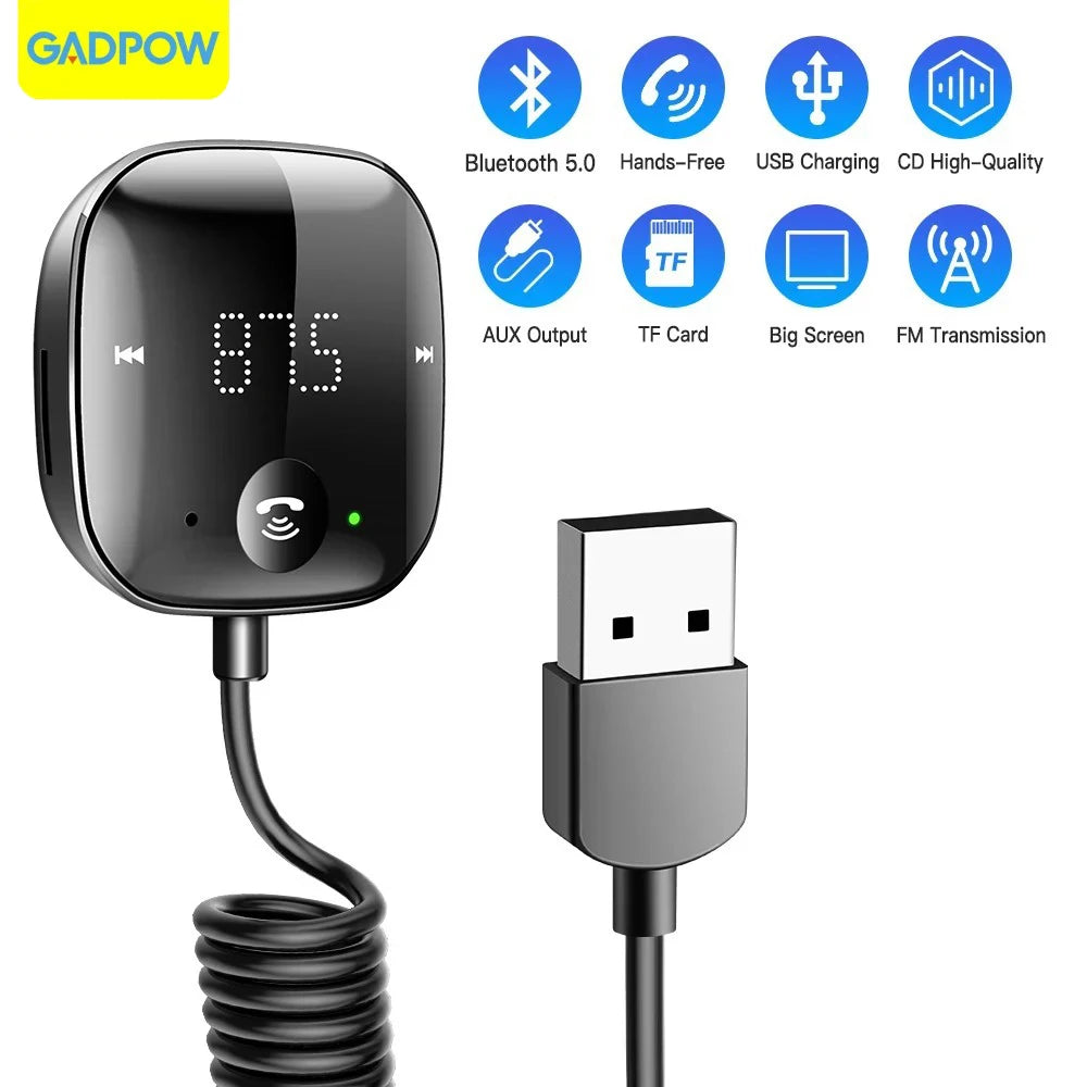 Gadpow FM Bluetooth Car Transmitter & Receiver - Hands-Free Audio Adapter for Ultimate Driving Experience