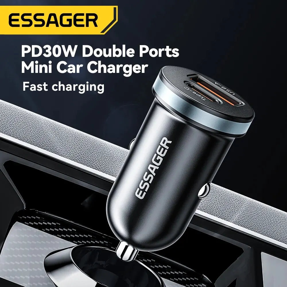 Essager 30W Quick Charge 4.0 USB Type C Car Charger - Fast Charging for iPhone 12, 13, Huawei, Samsung, and Xiaomi