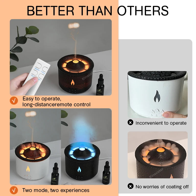 Volcano Flame Aroma Diffuser - Unique Jellyfish Design with Smoke Ring Effect, 360ml Aromatherapy Humidifier for Home and Office