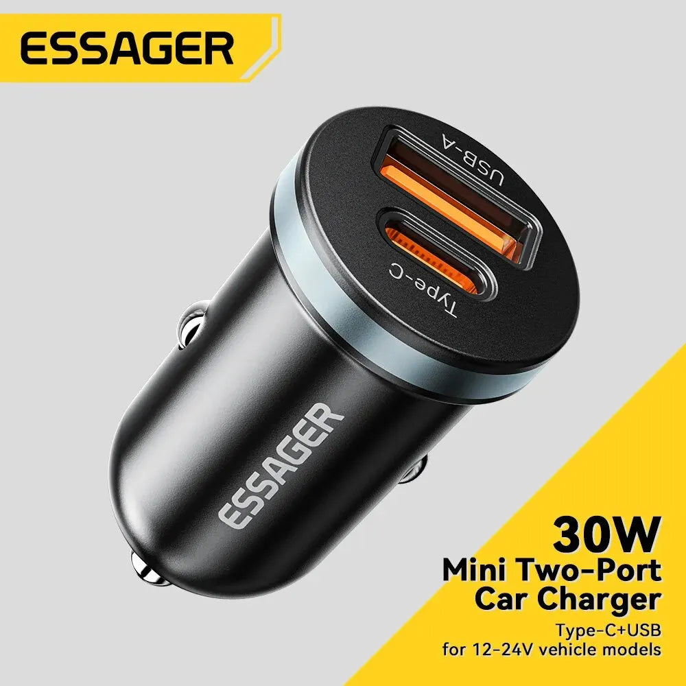 Essager 30W Quick Charge 4.0 USB Type C Car Charger - Fast Charging for iPhone 12, 13, Huawei, Samsung, and Xiaomi
