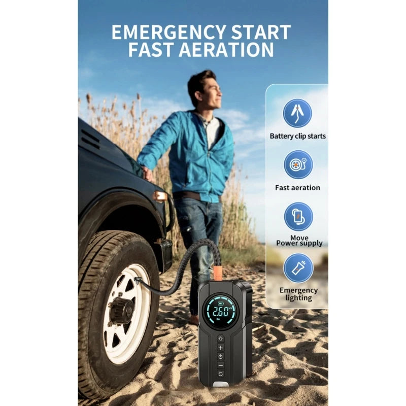 A2UC Portable Tire Inflator & Air Compressor - 60W Electric Pump with Digital Pressure Display for Cars, Bikes, and More