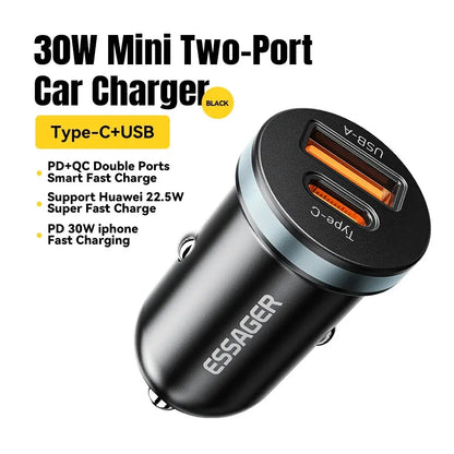 Essager 30W Quick Charge 4.0 USB Type C Car Charger - Fast Charging for iPhone 12, 13, Huawei, Samsung, and Xiaomi