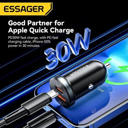 Essager 30W Quick Charge 4.0 USB Type C Car Charger - Fast Charging for iPhone 12, 13, Huawei, Samsung, and Xiaomi