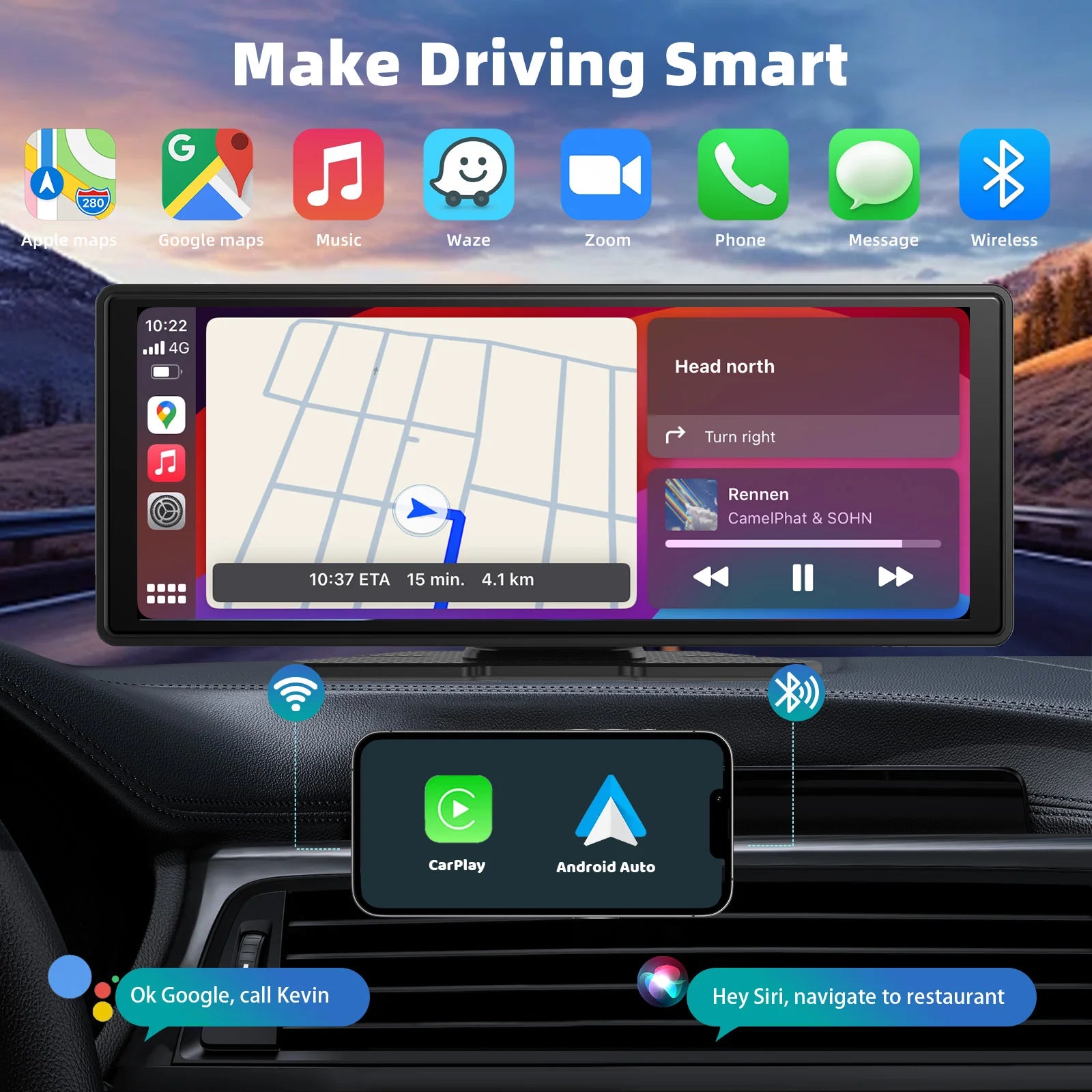 Transform Your Drive with the Universal Portable Carplay Screen - Wireless Carplay & Android Auto Integration with Touchscreen Functionality