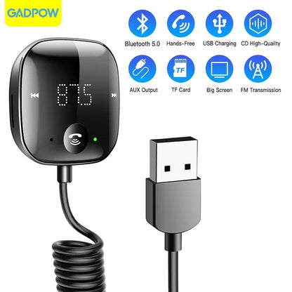 Gadpow FM Bluetooth Car Transmitter & Receiver - Hands-Free Audio Adapter for Ultimate Driving Experience