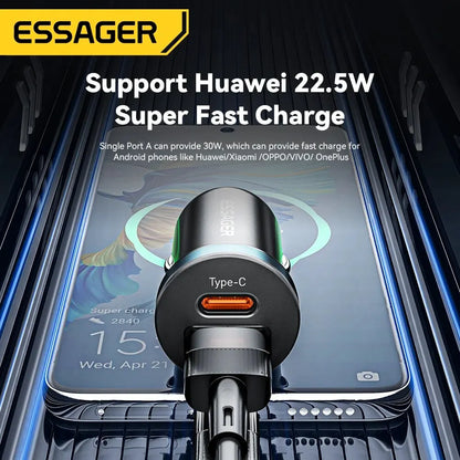 Essager 30W Quick Charge 4.0 USB Type C Car Charger - Fast Charging for iPhone 12, 13, Huawei, Samsung, and Xiaomi
